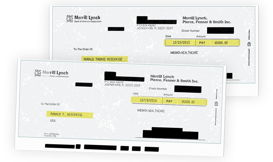 Checks from Ron’s son David for $5,000 a year for health insurance