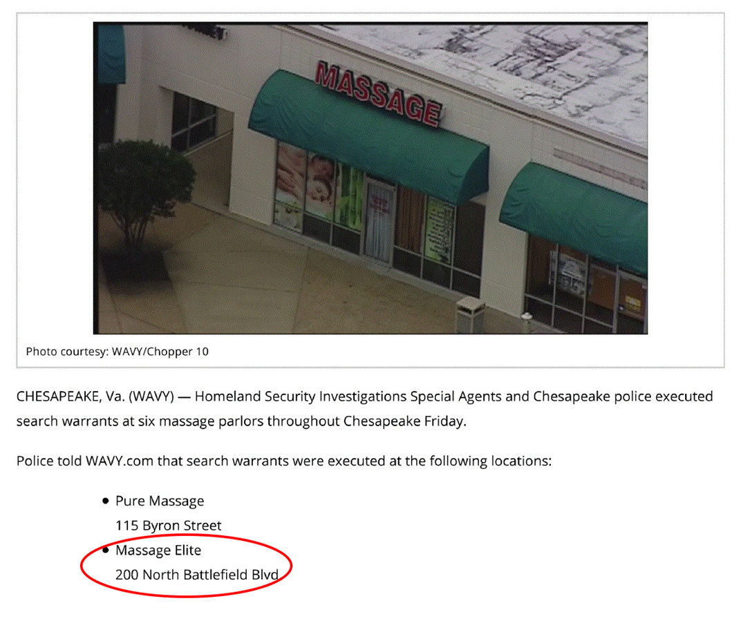 Media report: Chesapeake massage parlors