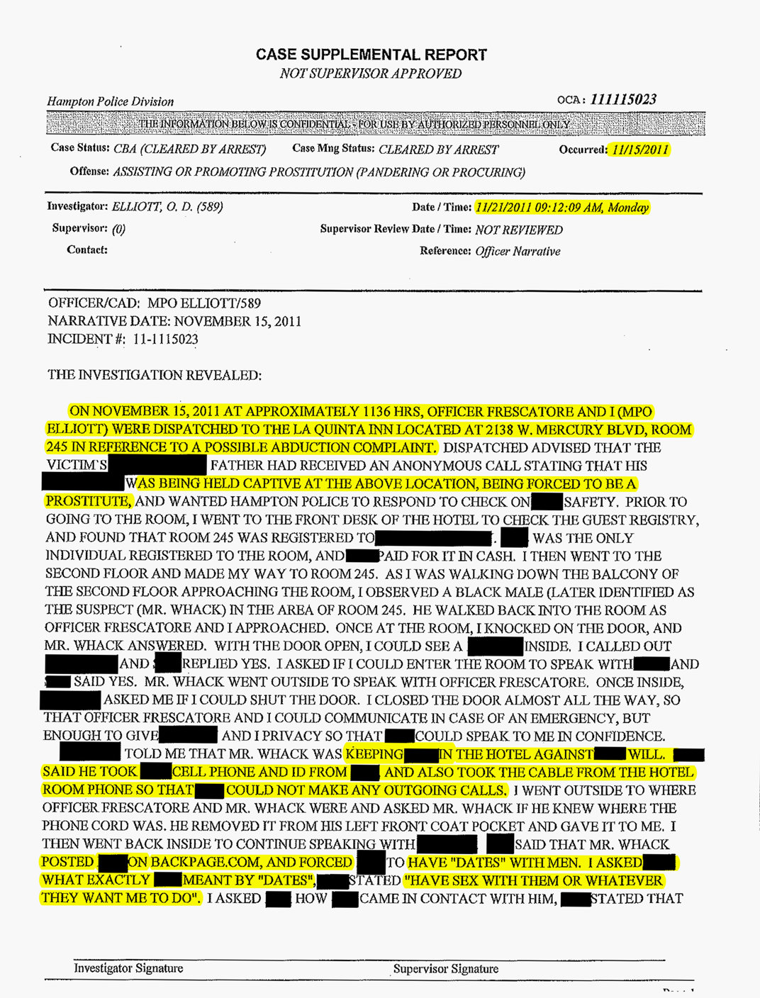 Hampton police report about Ron Miscavige hooker page 2