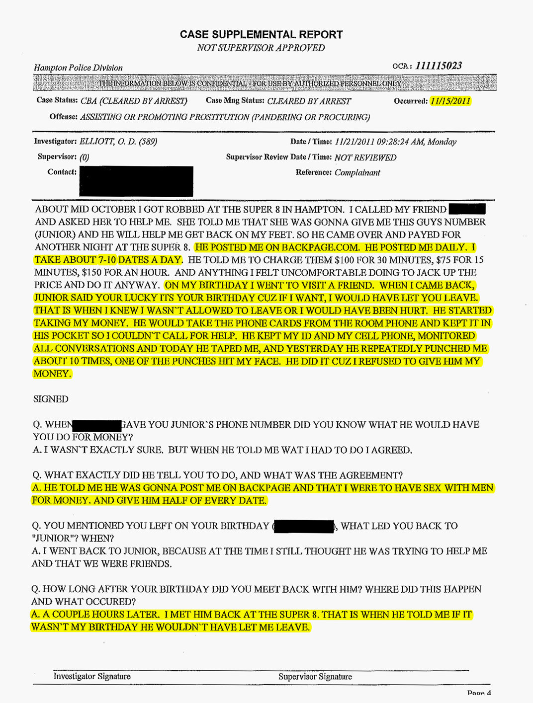 Hampton police report about Ron Miscavige hooker page 5