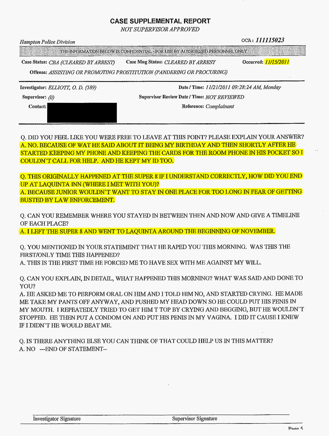Hampton police report about Ron Miscavige hooker page 6
