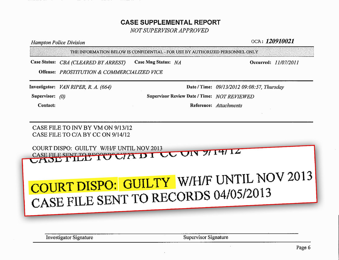 Ronald R.M. Miscavige’s arrest report. Guilty