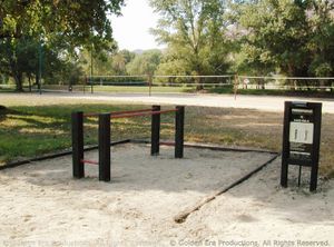 One station of the 20-station outdoor exercise and physical fitness Parcourse built for use by Church staff and visitors.