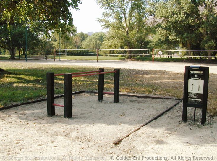 One station of the 20-station outdoor exercise and physical fitness Parcourse built for use by Church staff and visitors.