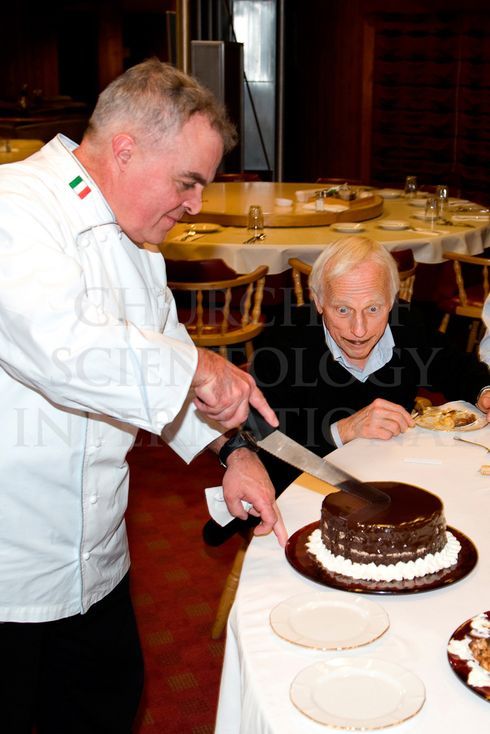 Golden Era Productions’ Master Pastry Chef presents Ron Miscavige with a special birthday cake, January 19, 2009, arranged for him by his son, David.
