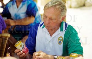 Ron Miscavige at a beach party in the Caribbean.