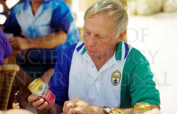 Ron Miscavige at a beach party in the Caribbean.