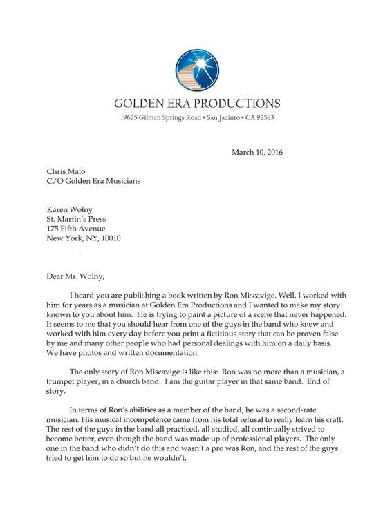 Fellow Musician: “Ron was no more than a musician, a trumpet player, in a church band”